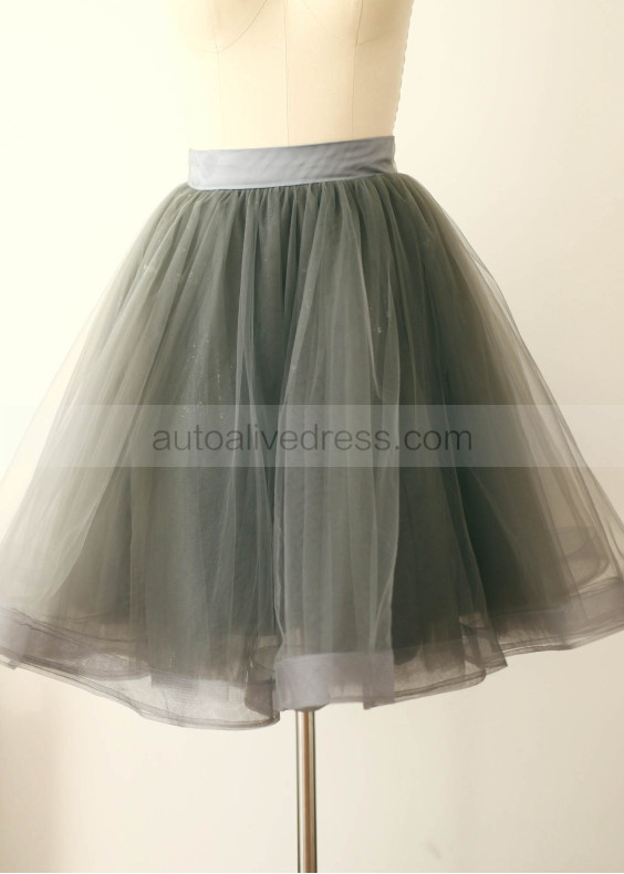 Gray Satin Sash Tulle Knee Length Tutu Skirt Gray Satin Sash Tulle Knee Length Tutu Skirt